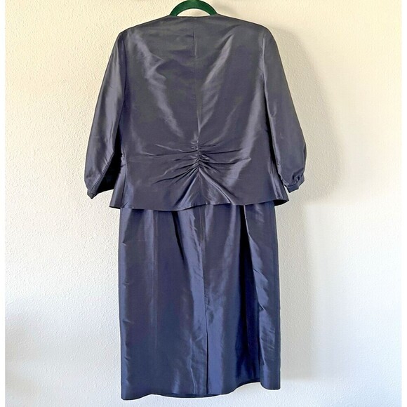 Talbots Pure Silk Dress Suit Womens 8 Blue Satin Two Piece Set Jacket Formal - Picture 2 of 16